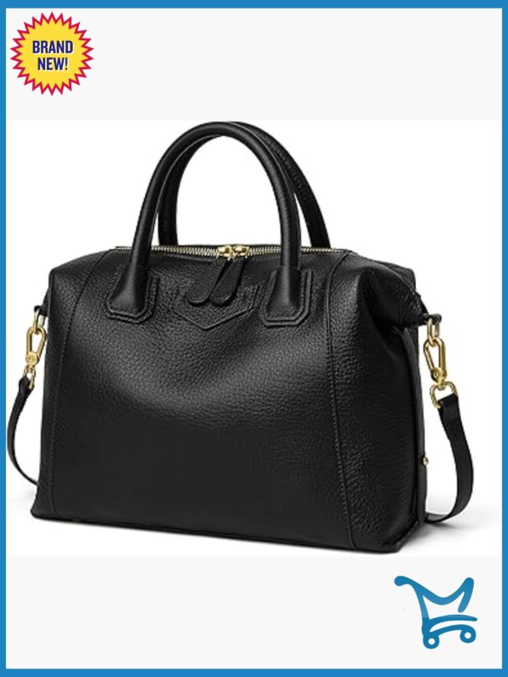 Genuine Leather Satchel Purse, Top Handle Tote with Crossbody Strap